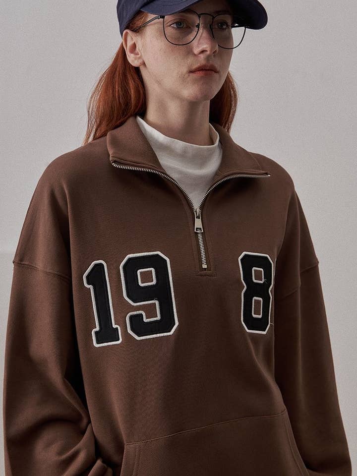 Loose Fit 1987 Quarter Zip Sweatshirt / Caramel Brown for wholesale by Prod Bldg