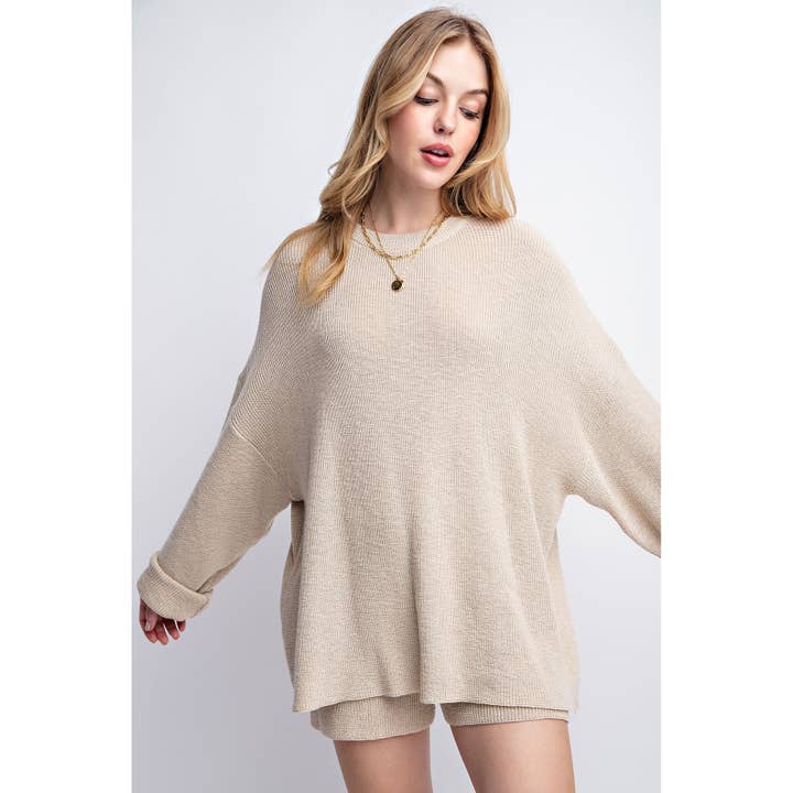 Sweet Generis - Wholesale Lounge Set - Women's - SWEATER OVERSIZE TOP WITH CASUAL BIKER SHORT SET