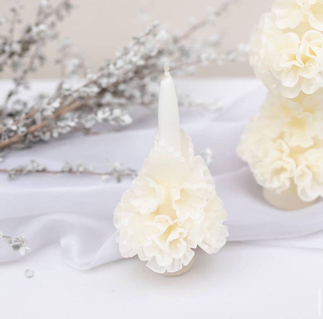 Off White Ivory Handmade with Beeswax Floral Taper Candle from Oaxaca for wholesale on Faire0