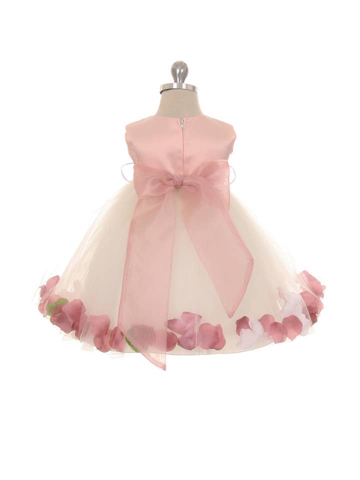 *SALE* Dusty Rose Top Satin Flower Petal Baby Dress for wholesale on Faire