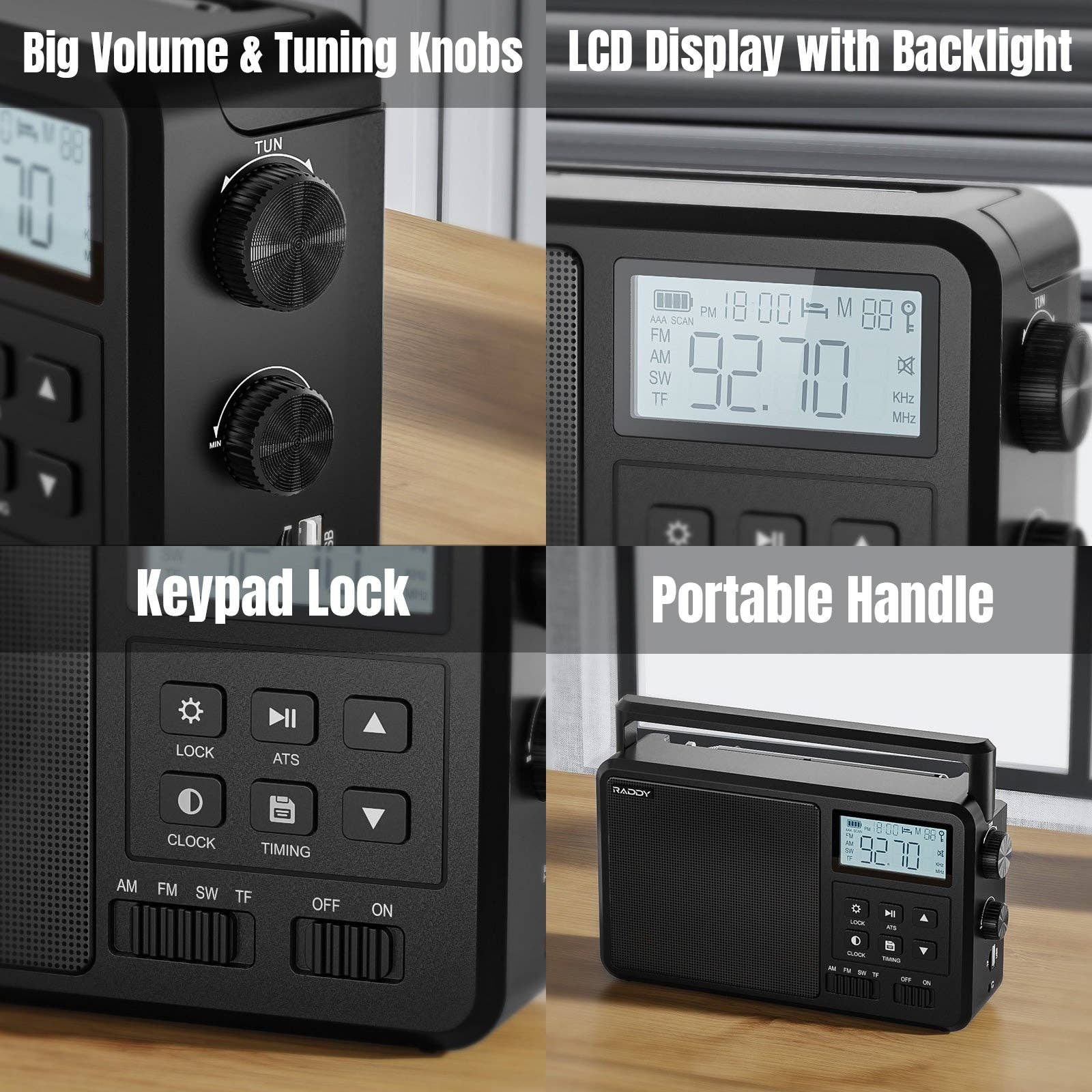 Radioddity - Wholesale Speakers - Raddy RF206 Shortwave Radio | FM/AM/SW | 8W Speaker | LCD Display | Bluetooth 5.0 | TF Card/USB Play9