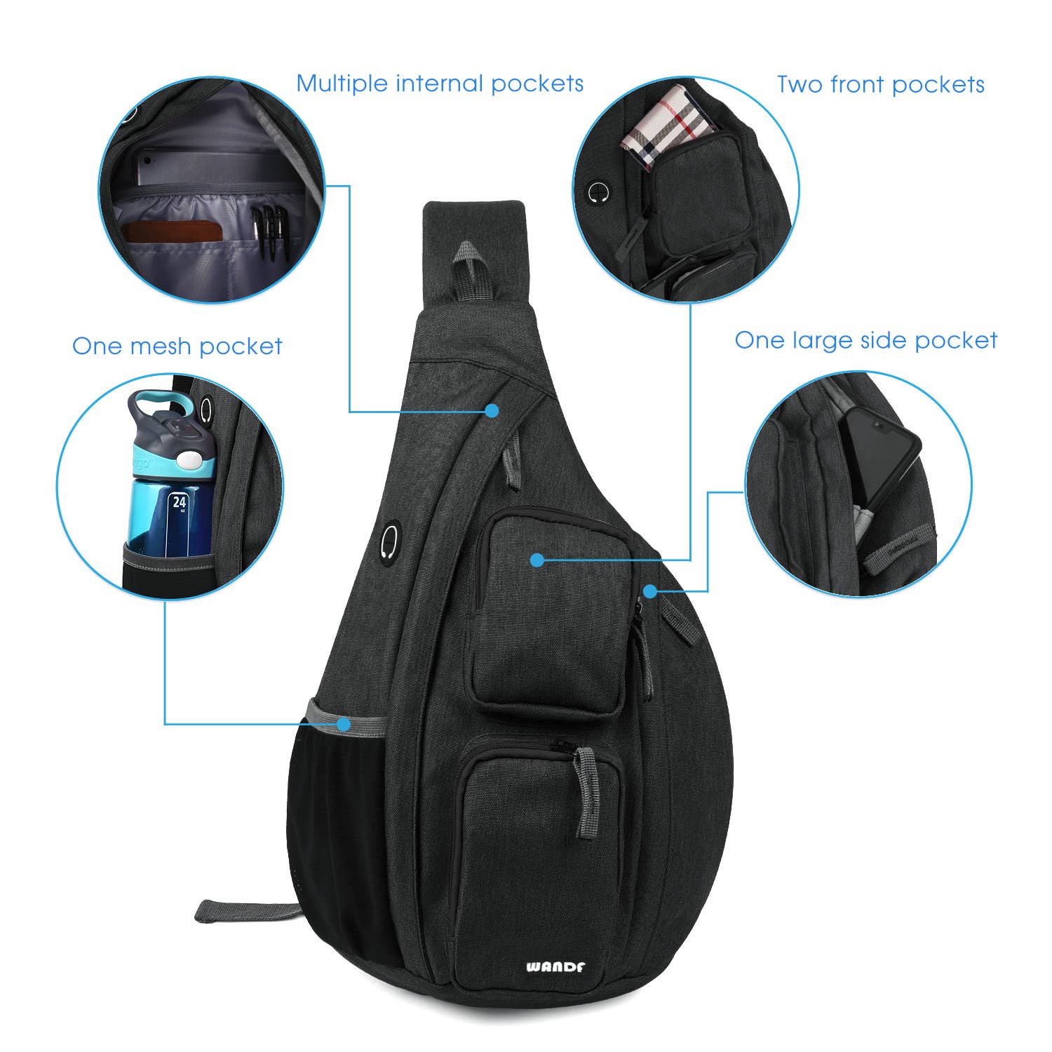 wandf - Wholesale Backpack - Unisex - WANDF Crossbody Sling Chest Bag Mens Travel Backpack9