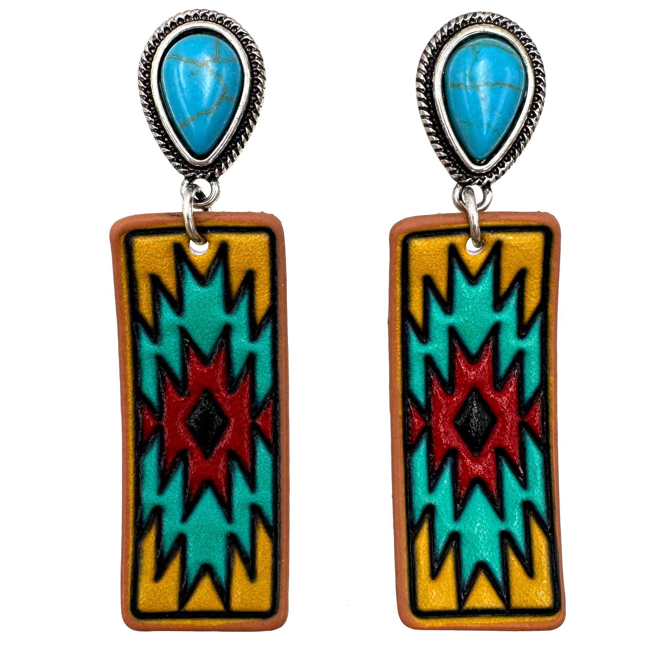 Lunar Deer - Wholesale Dangle Earrings - Tooled Leather Western Banner Native Aztec Earrings0