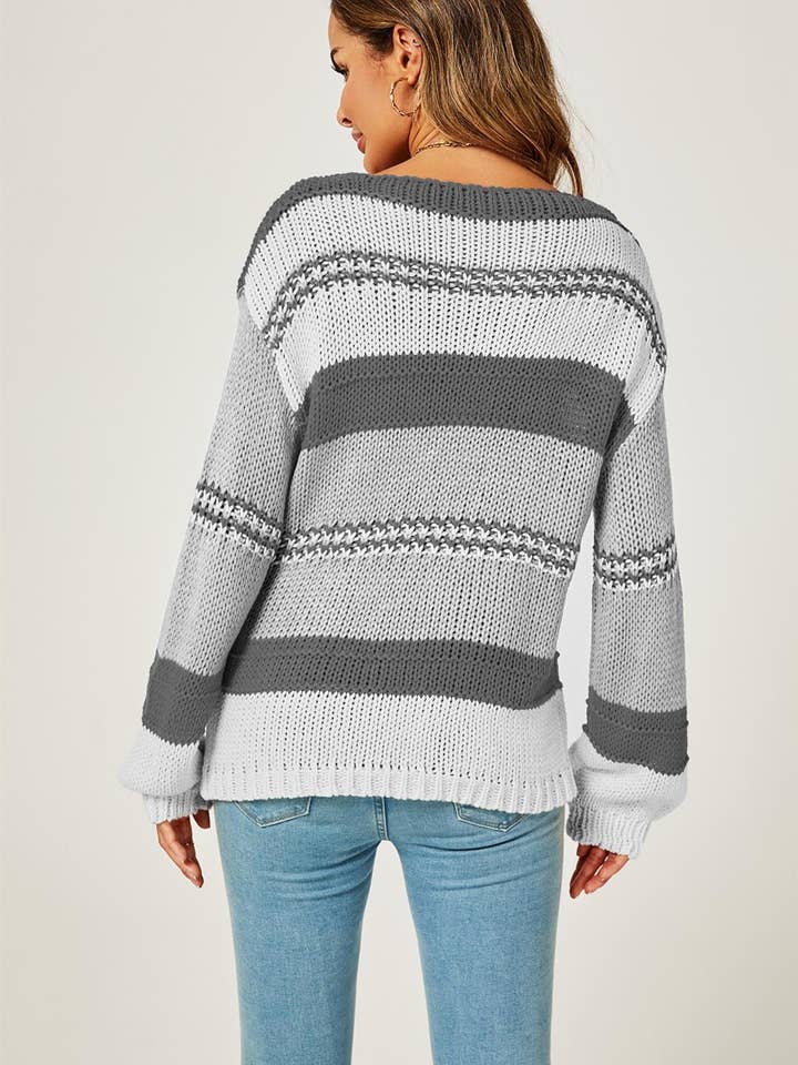 Pullover in maglia rilassata a righe a blocchi in grigio per la vendita all'ingrosso da parte di FS Collection