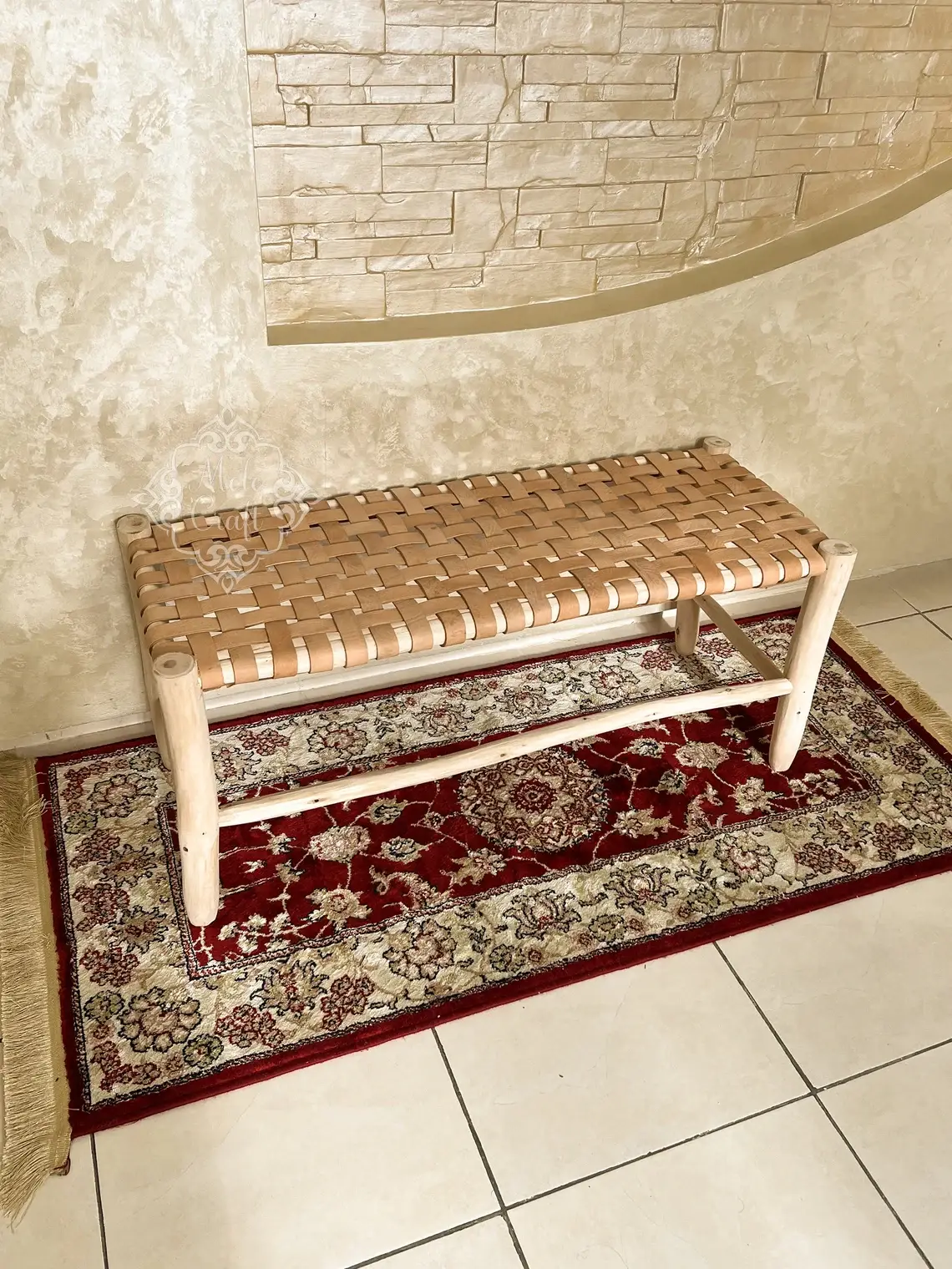 Melecraft - Wholesale Bench - Wicker Wood Leather bench, Handmade Bench, Wood Work Bench8