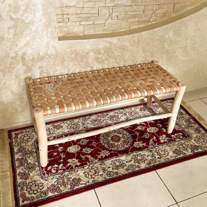 Melecraft - Wholesale Bench - Wicker Wood Leather bench, Handmade Bench, Wood Work Bench8
