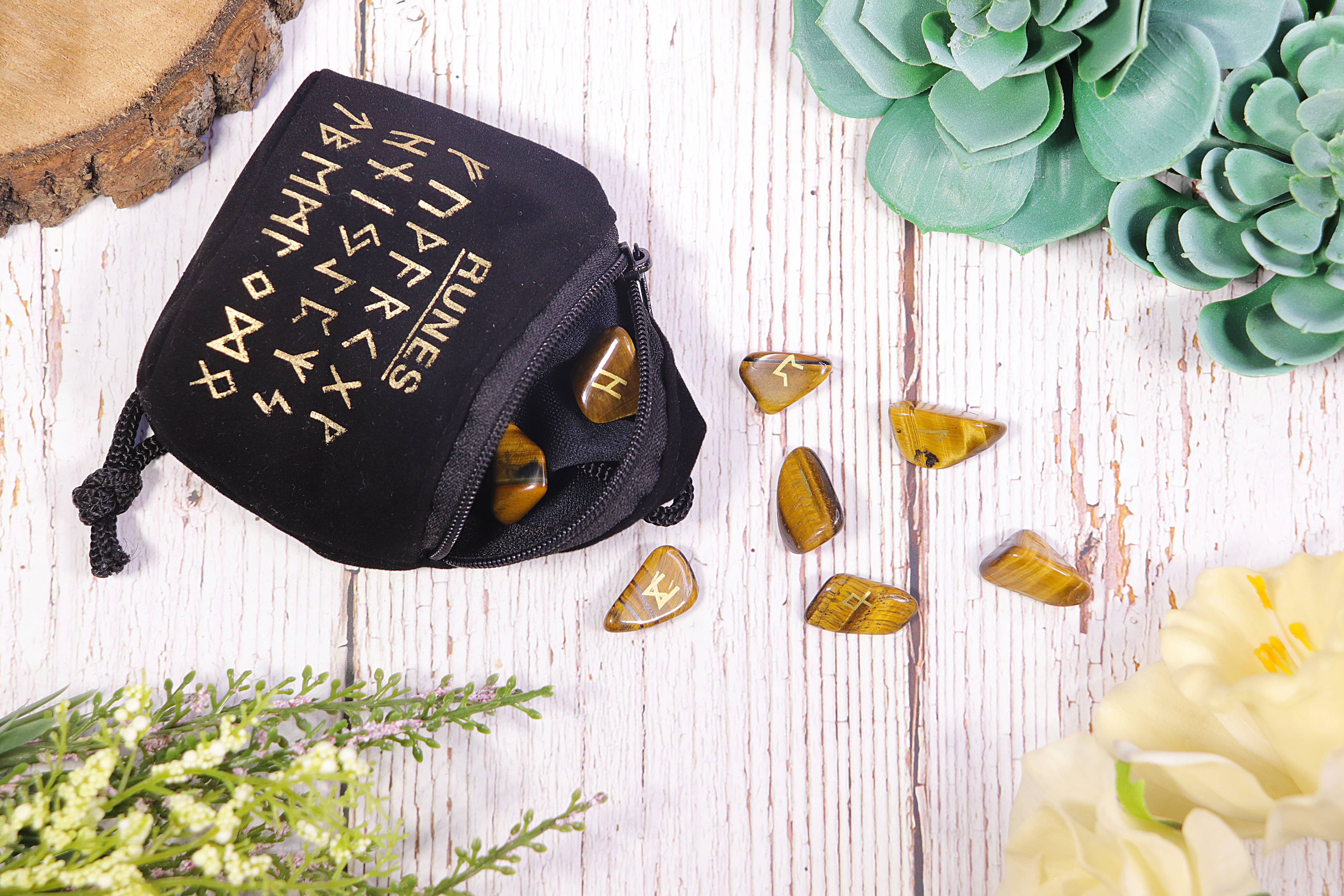 Natures Artifacts Inc - Wholesale Spiritual Stone/Crystal - Tiger's Eye Rune Stone Set in Velvet Bag with Info card8