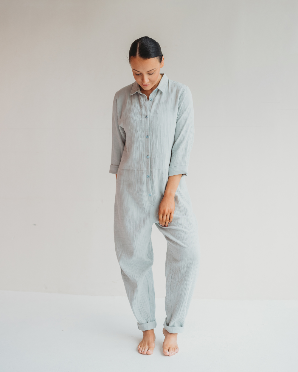 Shana Sky Blue Collared Jumpsuit for wholesale on Faire1