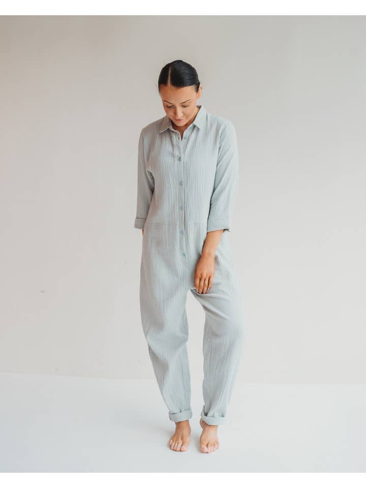 Shana Sky Blue Collared Jumpsuit for wholesale on Faire1