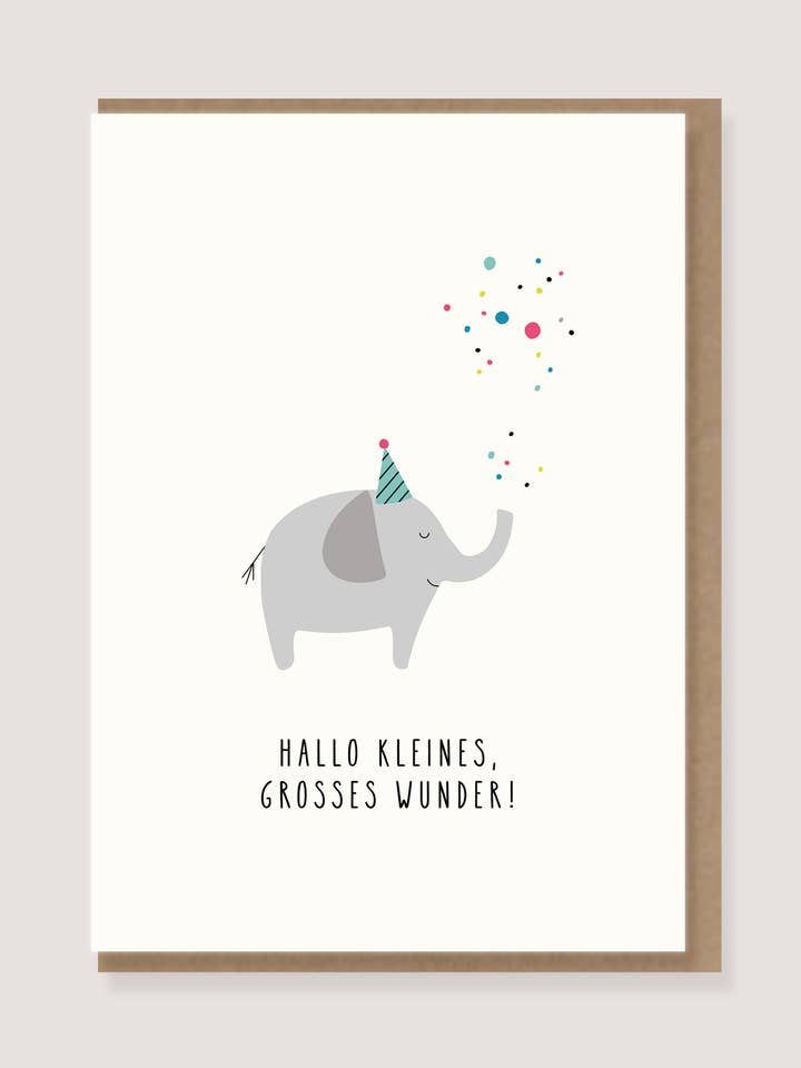 Greeting card - “Elephant - Hello little big miracle” for wholesale by LØTTEBOM
