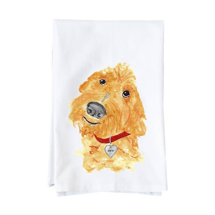 Golden Doodle With Tag Kitchen Towel for wholesale by Knollwood Lane