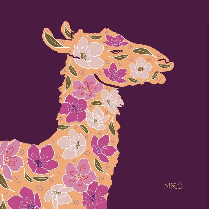 Fine Art Giclee Print - Plum Llama Floral Silhouette for wholesale by Natalie’s Art