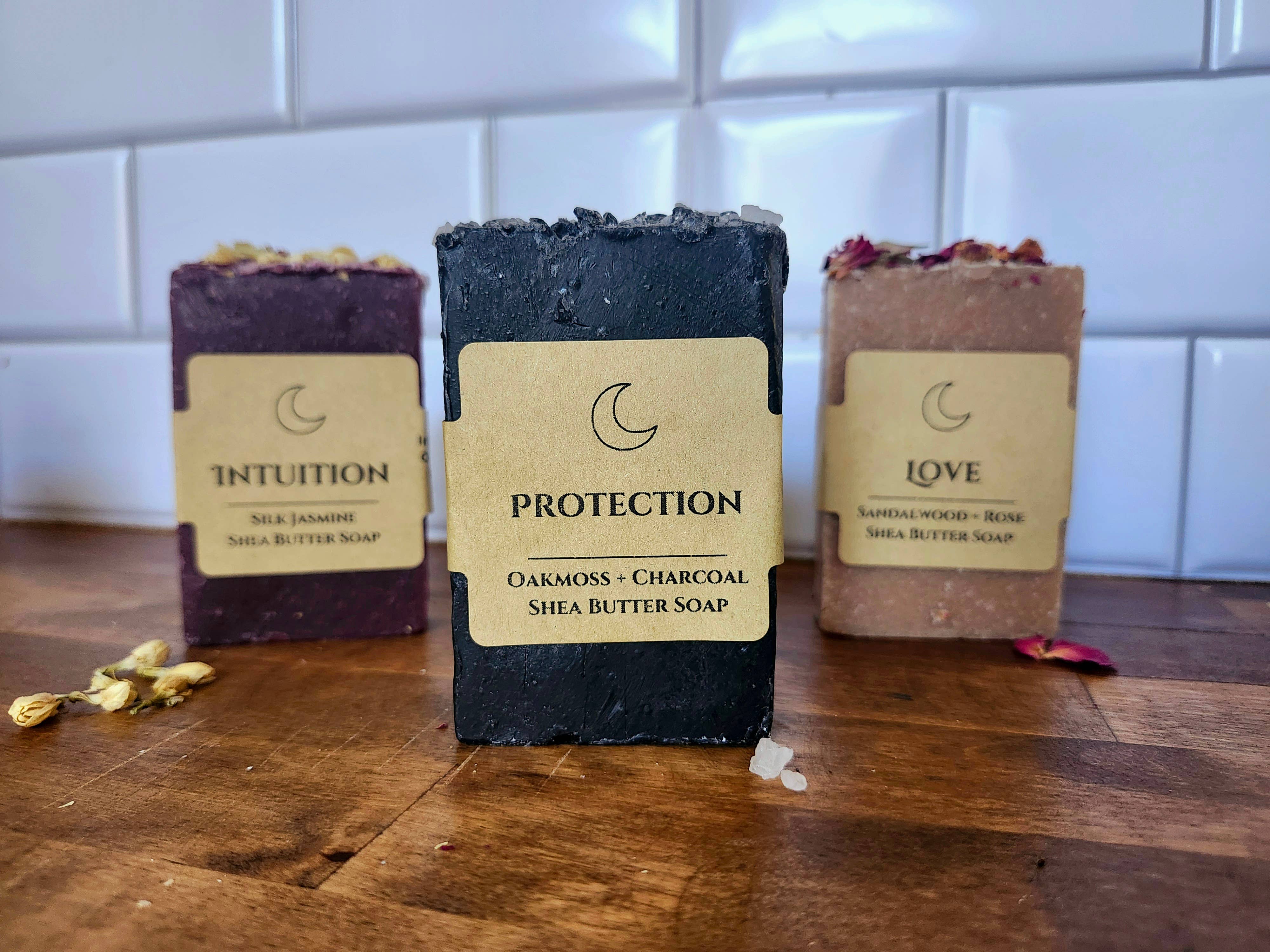 Three Witches Tea Shop - Wholesale Bar Soap - Oakmoss + Charcoal Organic Shea Butter Protection Soap 1