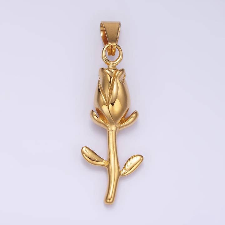 Stainless Steel Tulip Charms Flower Pendant in Gold | P1427 for wholesale by Aim Eternal