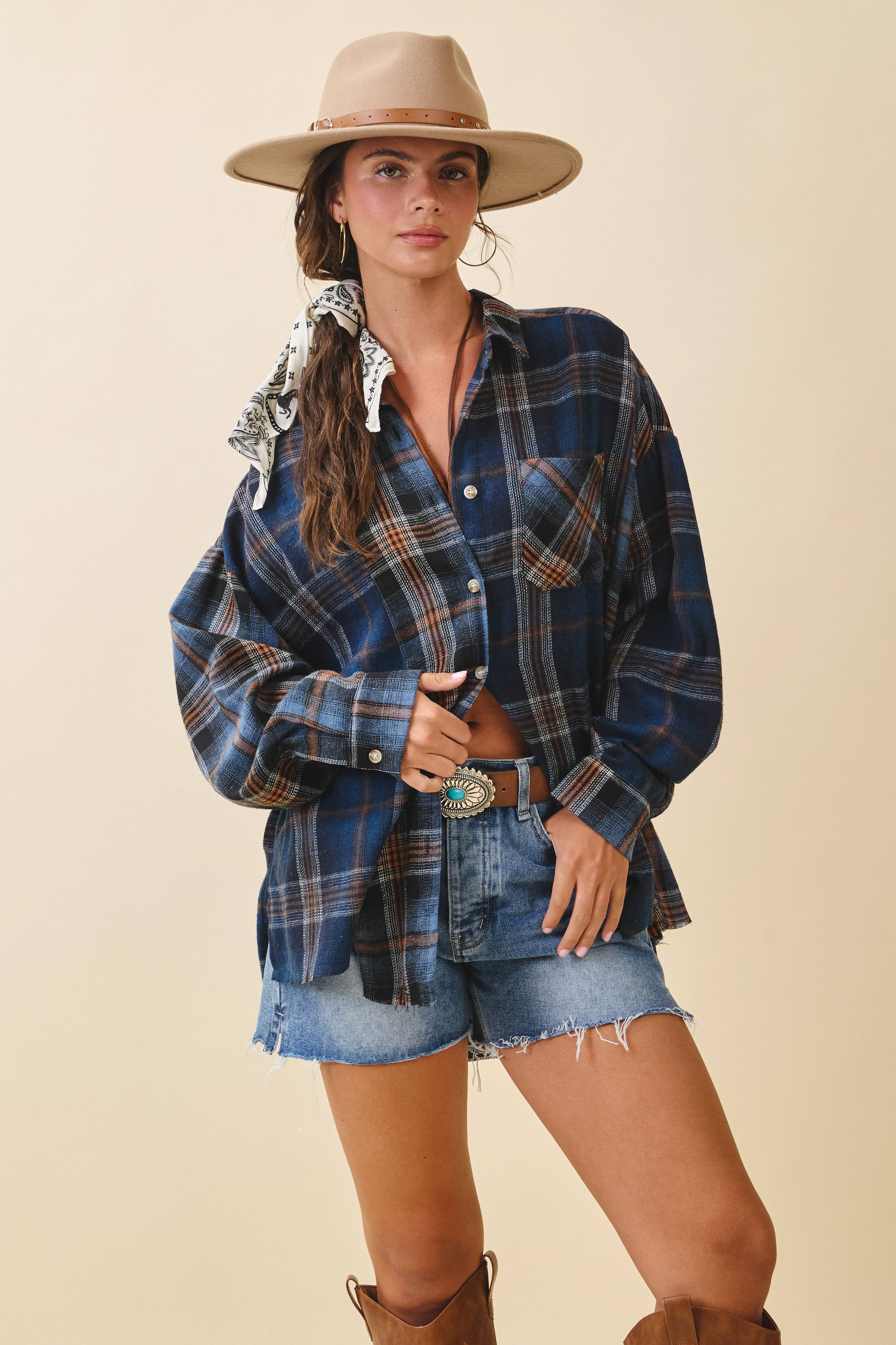 AEMI + CO - Wholesale Button Down Shirt - Women's - 8376EN Kambrie Plaid Flannel Shirt12