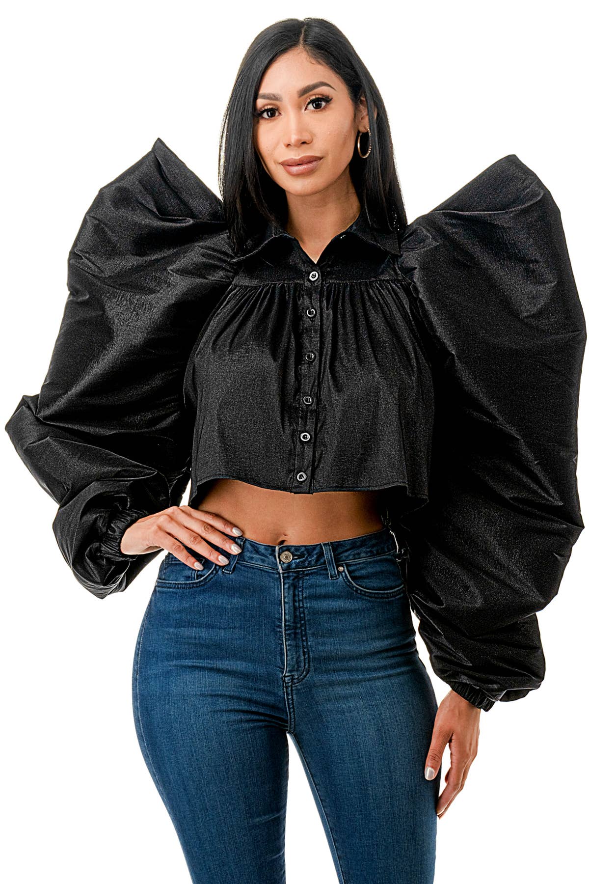 Namatt Design - Wholesale Blouse - Dames - Reguliere Ballon Lange Mouwen Uitlopende Shirts Crop Top1