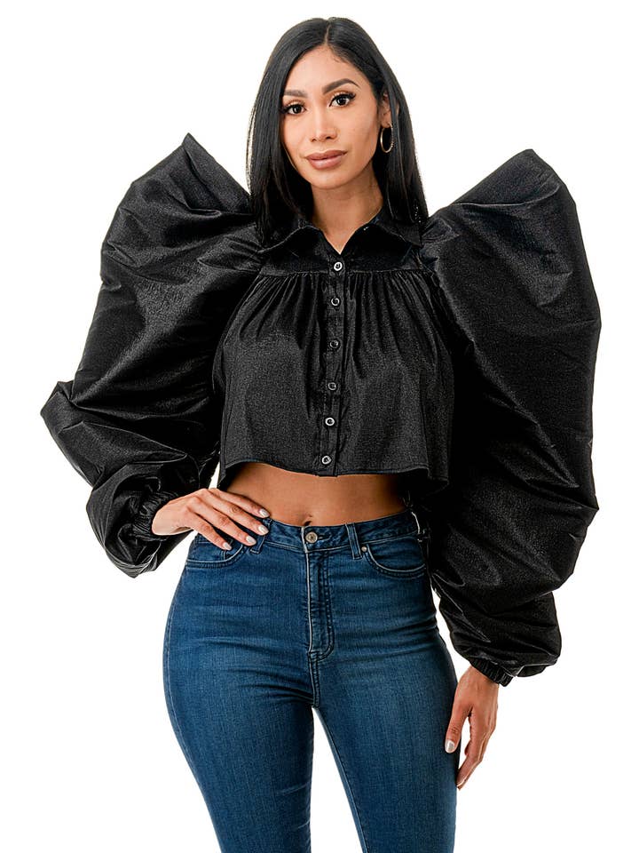 Namatt Design - Wholesale Blouse - Dames - Reguliere Ballon Lange Mouwen Uitlopende Shirts Crop Top1