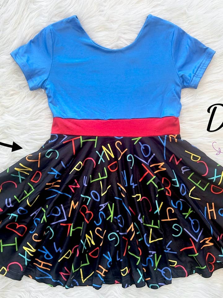 Back to School Alphabet Letters Twirly Dress for wholesale by Little dress shoppe