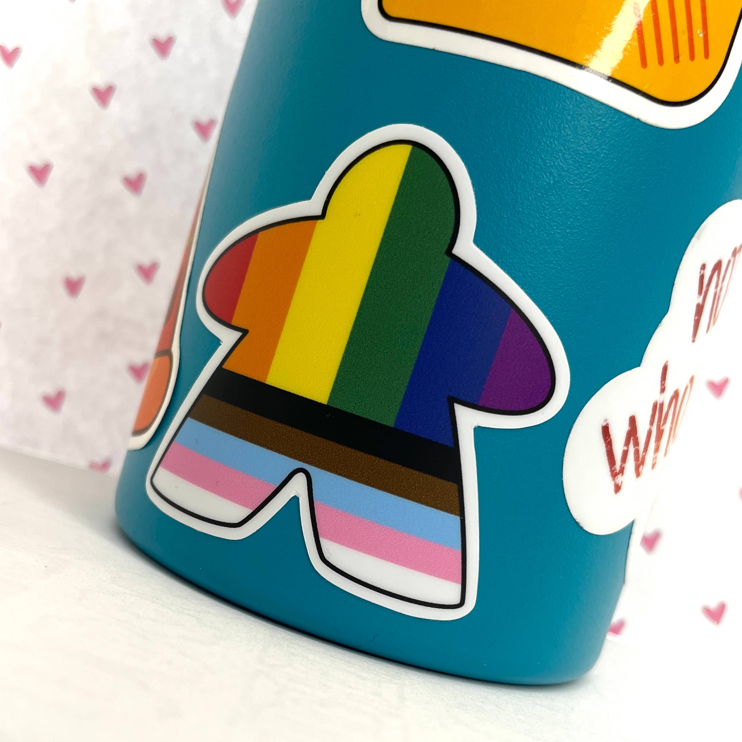 Pushing Whimsy - Wholesale Sticker - Nonbinary - Pride Flag Meeple Vinyl Sticker3