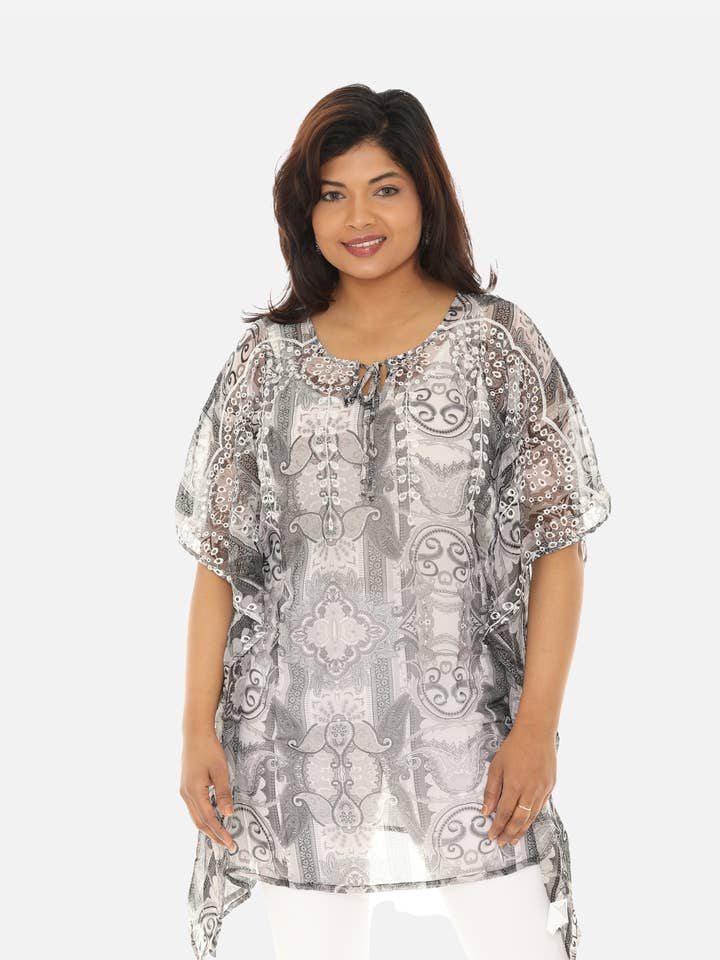 Women's Caftan Poncho Cover up V neck Top Lace up for wholesale by Shoreline Wear. INC
