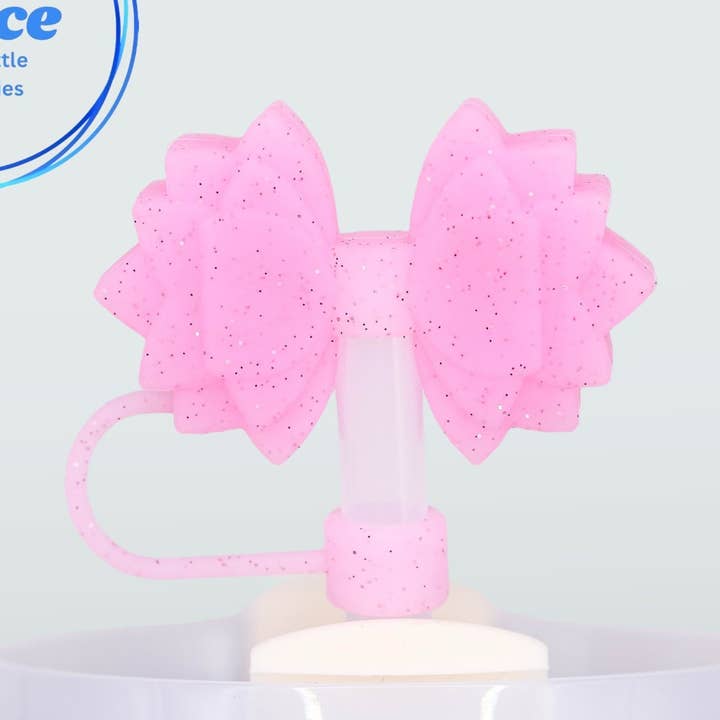Gracie Blush Pink Glitter Straw Topper for wholesale by Grit & Grace Water Bottle Accessories