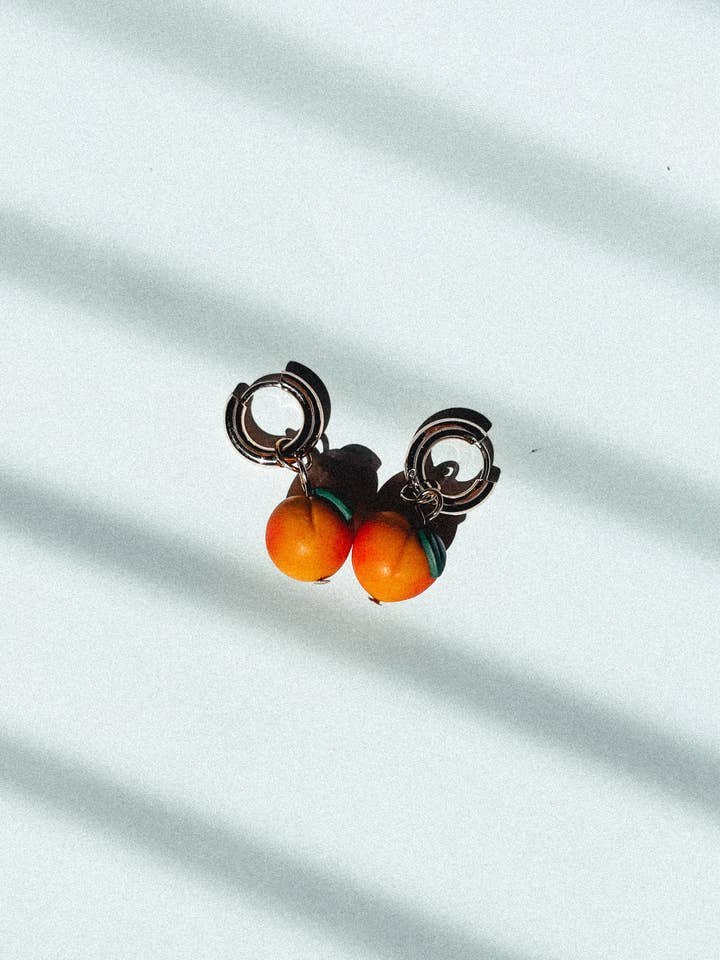 Peach Charm Hoop Earrings for wholesale by Cast & Clay