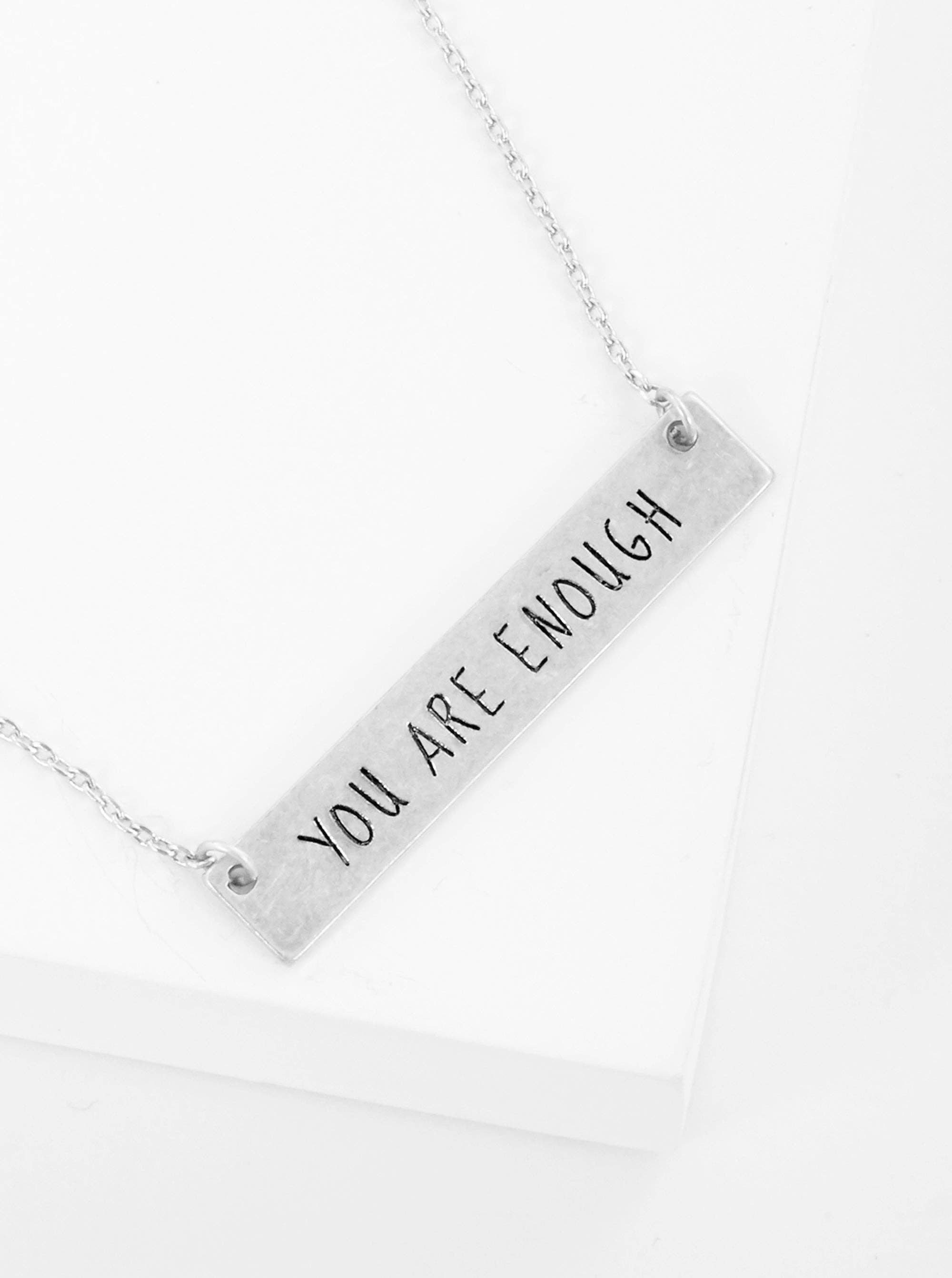 Wild Honey - Wholesale Pendant/Charm Necklace - You Are Enough Engraved Horizontal Bar Pendant Necklace3