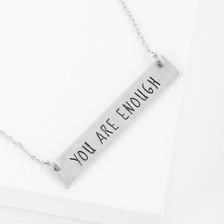 Wild Honey - Wholesale Pendant/Charm Necklace - You Are Enough Engraved Horizontal Bar Pendant Necklace3