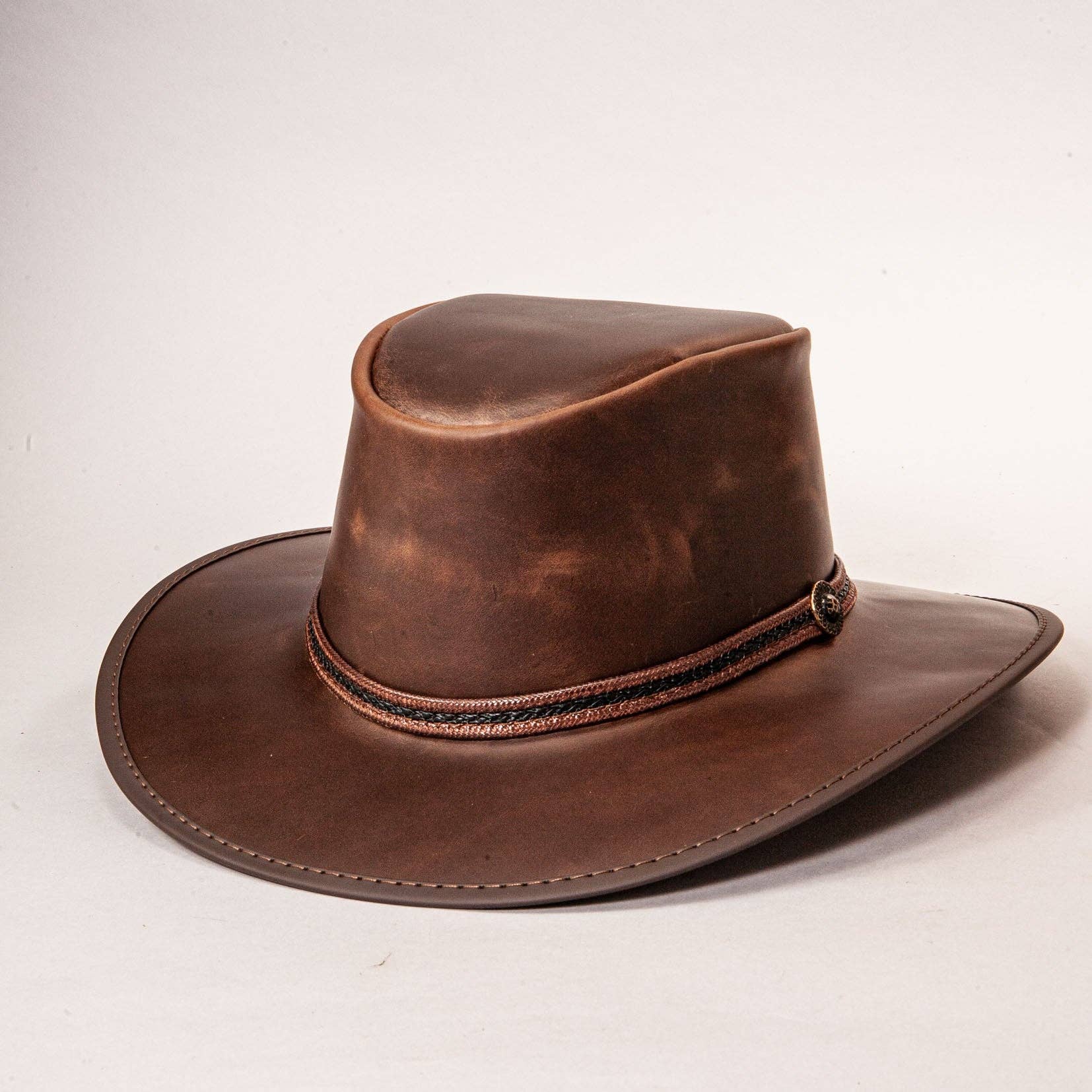 American Hat Makers - Wholesale Cowboy Hat - Unisex - Cowhide Leather Outback Hat - Style Midnight Rider5