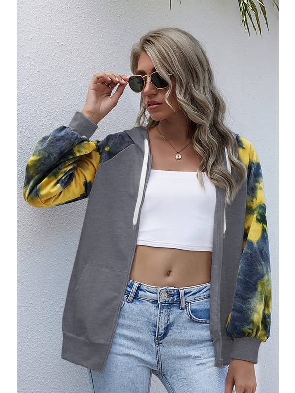 Supreme Fashion - Wholesale Hoodie – Women's - Tie Dye Full Zip Front Open Loose Hoodie2