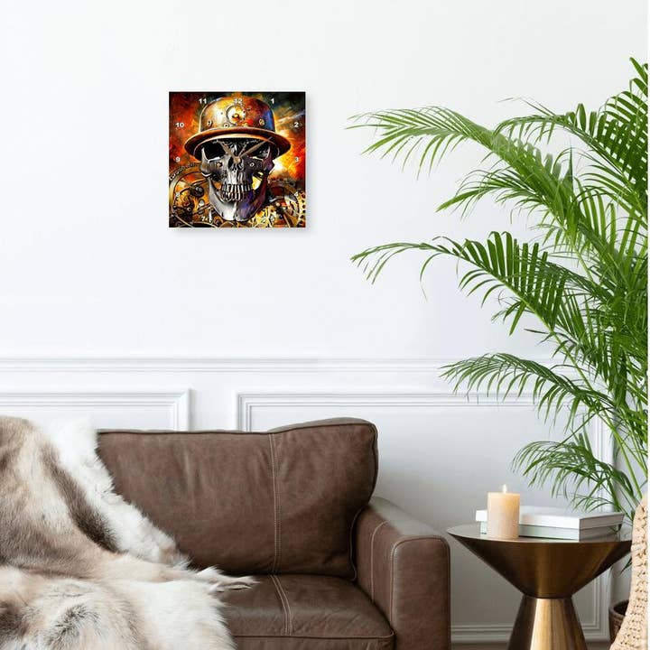 3dRose - Wholesale Wall Clock - 3dRose, Fantasy skull in metal helmet. Mechanical gear. machine composition, Wall Clock1