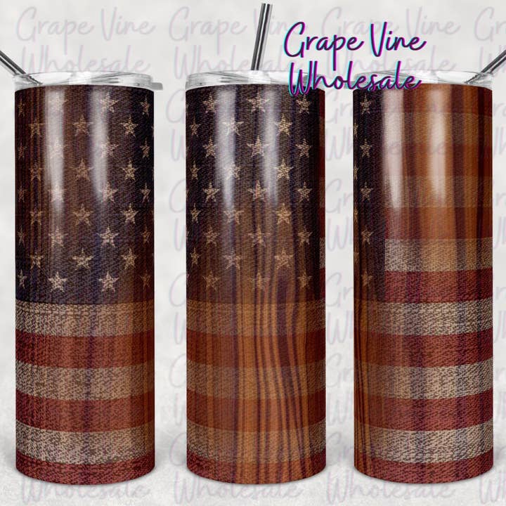 Houtnerf Amerikaanse vlag 20oz beker voor wholesale door GrapeVineWholesale