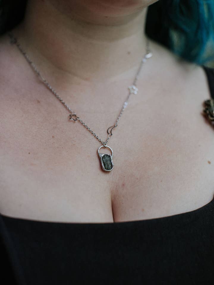 Moldavite Celestial Necklace | Transformation Gemstone for wholesale by Midnight Raven Studios