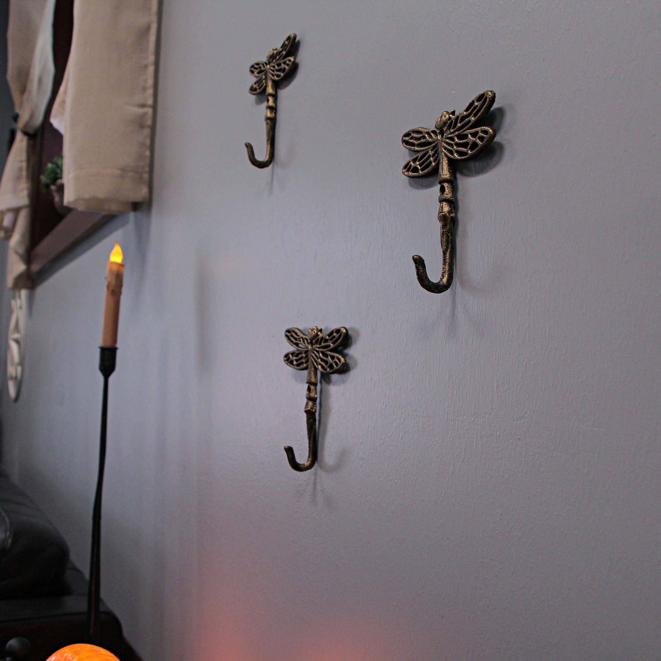 Zeckos – Großhandel Wandhaken – Wandhaken im Libellen-Design aus Gusseisen in Antik-Optik, 3-teiliges Set6