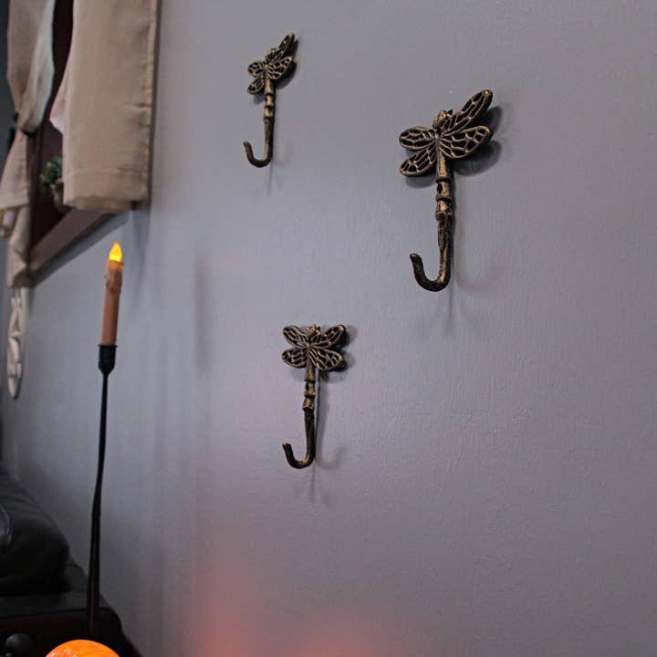 Zeckos - Wholesale Wall Hook - Antique Gold Cast Iron Dragonfly Wall Hook Decor Set of 36