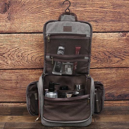 Neceser de Lona Personalizado, Bolsa de Aseo Colgante de Lona, Bolsa Organizadora con Monograma, Mejor Regalo para Hombres, Regalo para Padrinos de Boda para venta al por mayor de RockCow Leather Studio