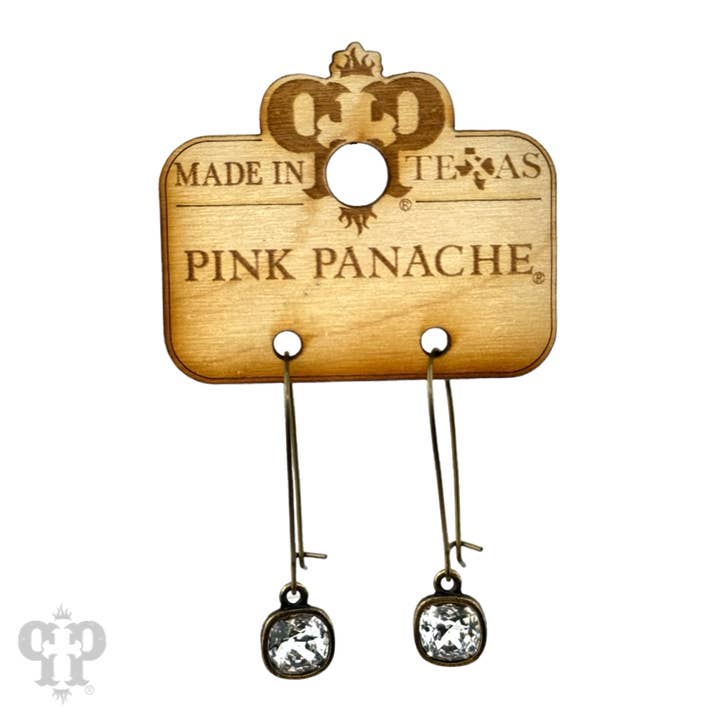 Pink Panache Brands - Wholesale Dangle Earrings - Square Austrian crystal kidney wire earring, 8mm