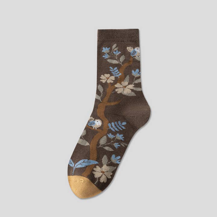 NINEXIS - Wholesale Socks - Women's - CWMS02748_VINTAGE ART FLORAL CREW SOCKS WOMEN AESTHETIC3