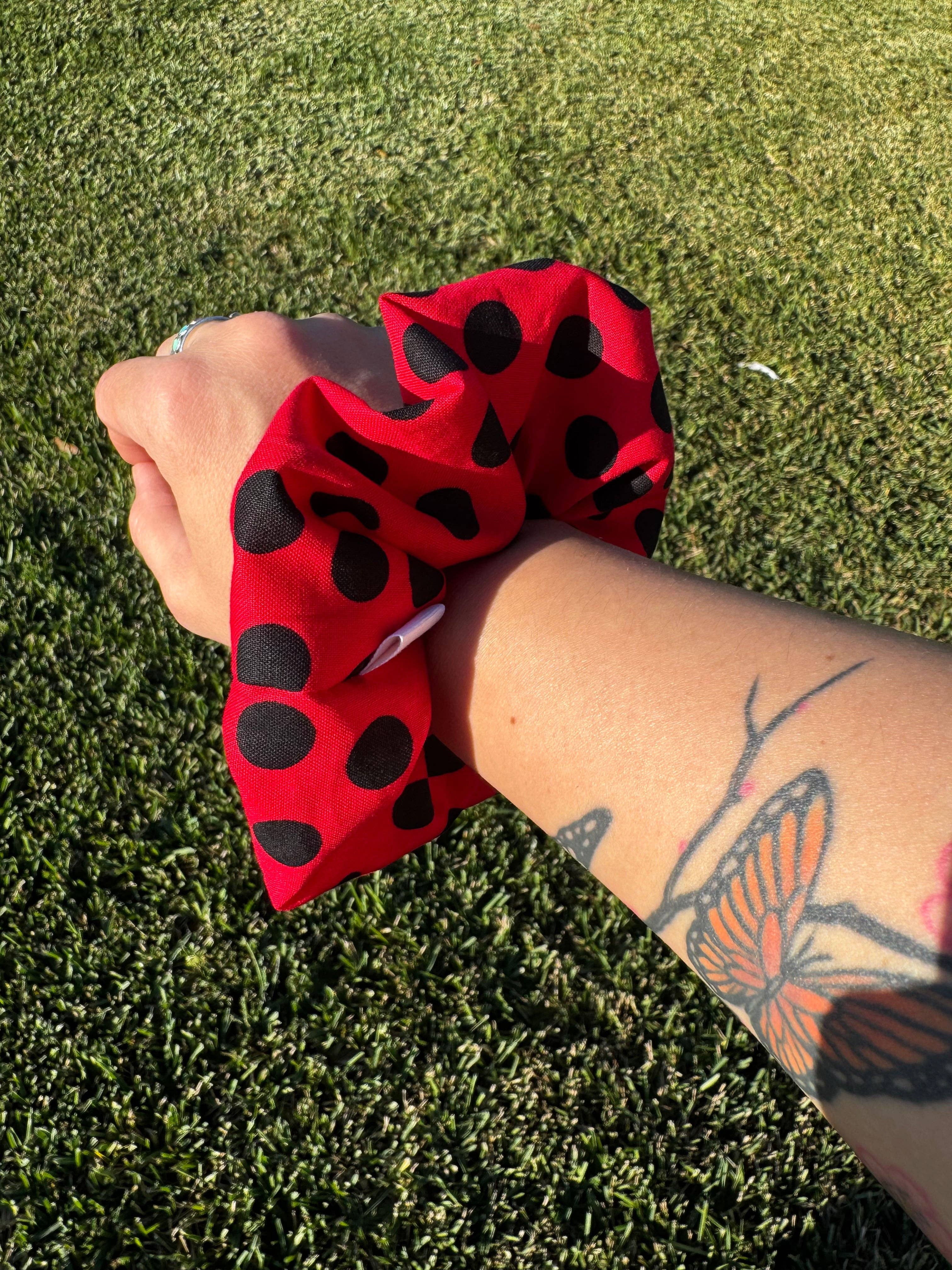 Made Brite Creations - Wholesale Scrunchie - Women's - Ladybug Hair Tie Black and Red Polka Dot Ponytail Scrunchie1