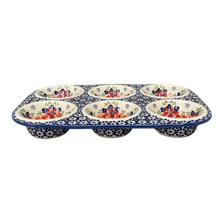 Polish Pottery Outlet - Wholesale Cupcake/Muffin Pan - Muffin Pan, 8.5" x 12.5" in "Stellar Celebration" by Manufaktura | F093S-P309