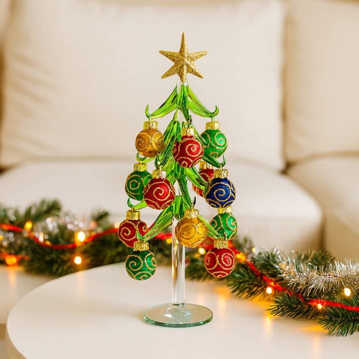 RCS Gifts - Wholesale Christmas Decoration - Mini Glass Christmas Tree w/ Gold Glitter Ornaments0