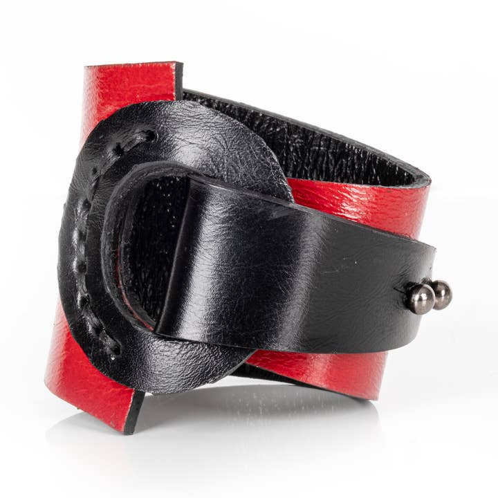 Black & Red Leather Wrap Bracelet Sculpted Ring for wholesale by The Dark