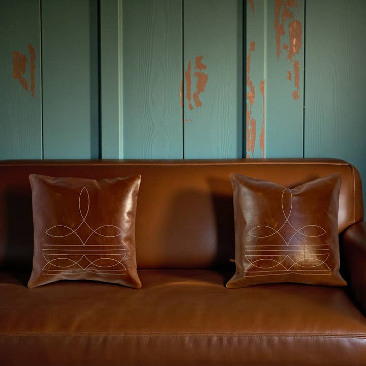 Ranch Junkie - Wholesale Throw Pillow Cover - 18x18 Genuine Leather Pillow Cover Rancho Boot Stitch Pillow Cover11