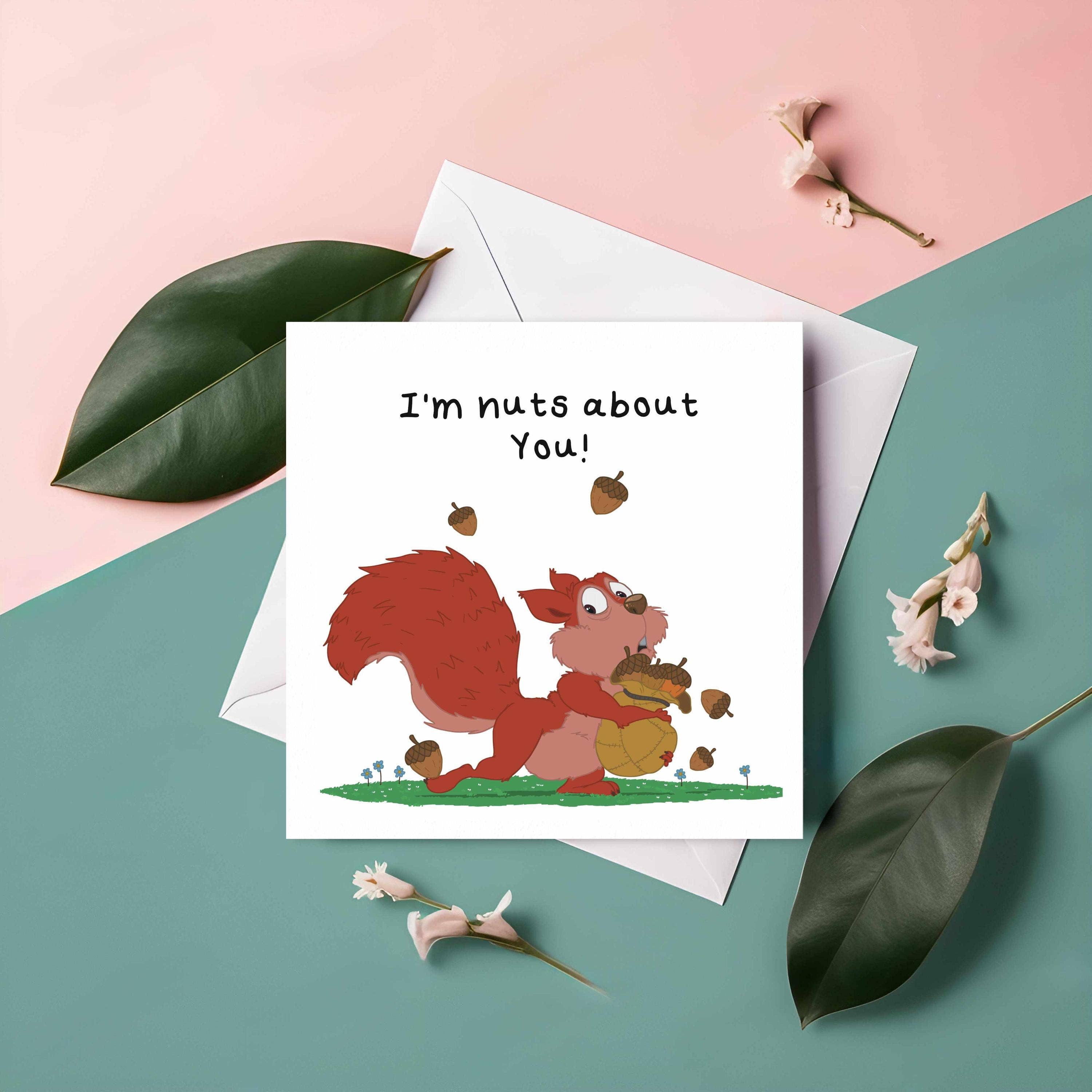 Rebecca Gladys – wholesale Birthday card – Squirrel Birthday Card: Punny 'I'm Nuts About You' Greeting0