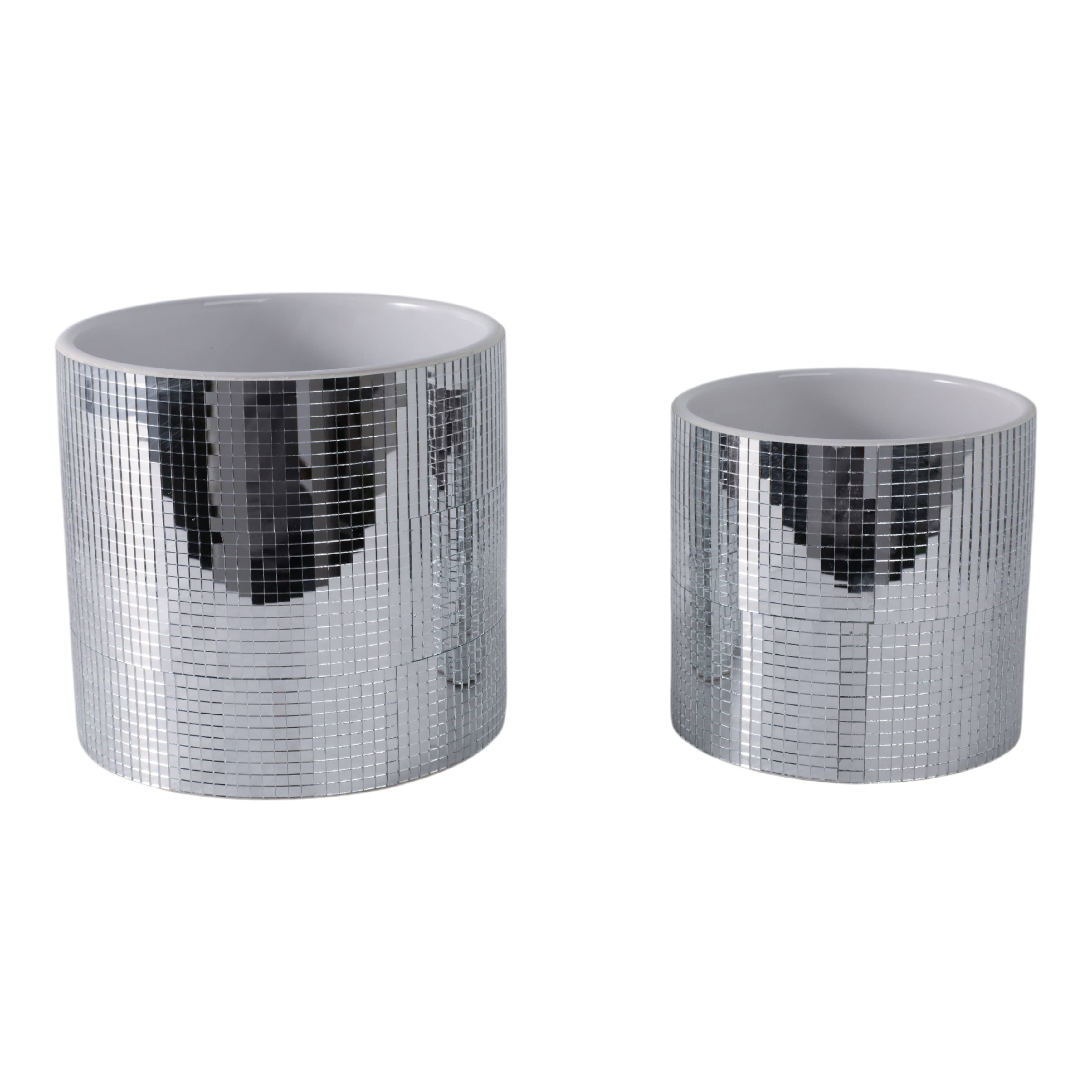 Sagebrook Home - Wholesale Plant Pot - Planters Set of 2 - Silver Ceramic Disco Mirror, 6/7 in.5