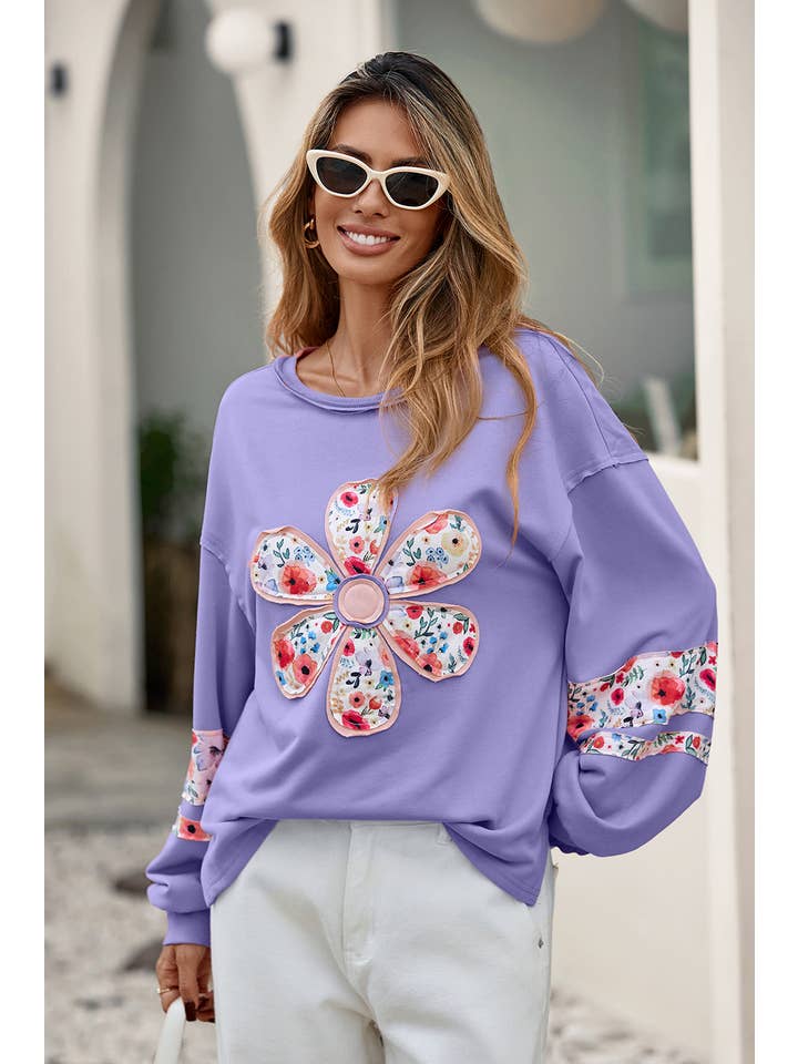 Little Daisy Closet - Wholesale Sweatshirt - Women's - LDC Rose Floral Applique Pullover Sweatshirt| S-4X6