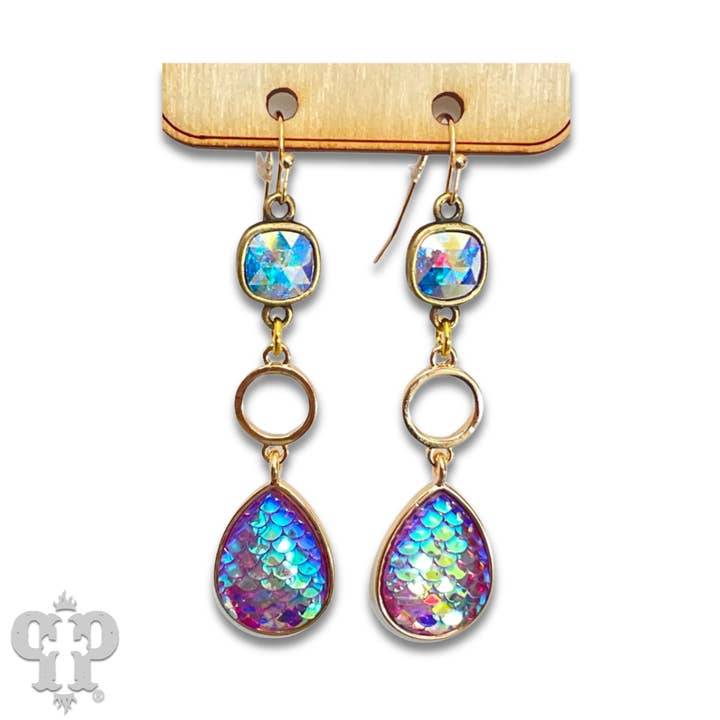 Iridescent rainbow teardrop earring with Austrian crystal - LC for wholesale by Pink Panache Brands