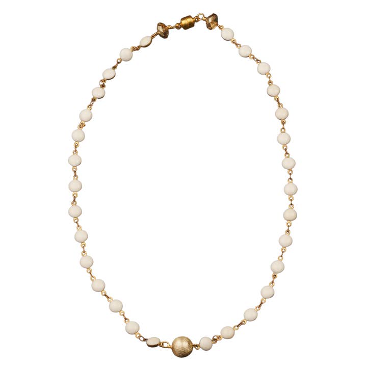 White Enamel, Gold Brushed Ball Necklace for wholesale by ali & bird jewelry