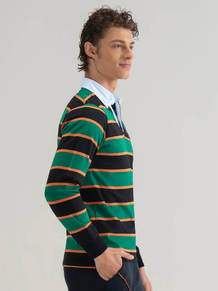 Brian Oak Limited – Polo - Homem por atacado – Camisola de Rugby Britânica às Riscas Verdes1