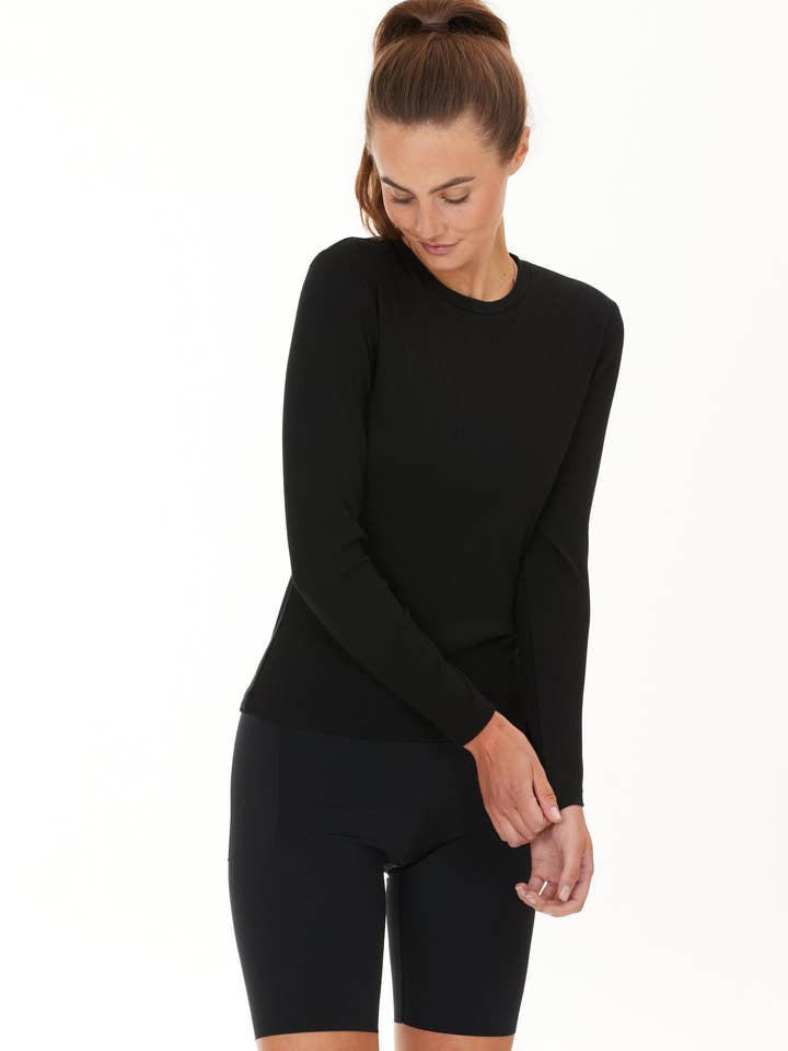 Camiseta de manga larga con estampado acanalado de Athlecia Lankae, negra para venta al por mayor de YUMAN